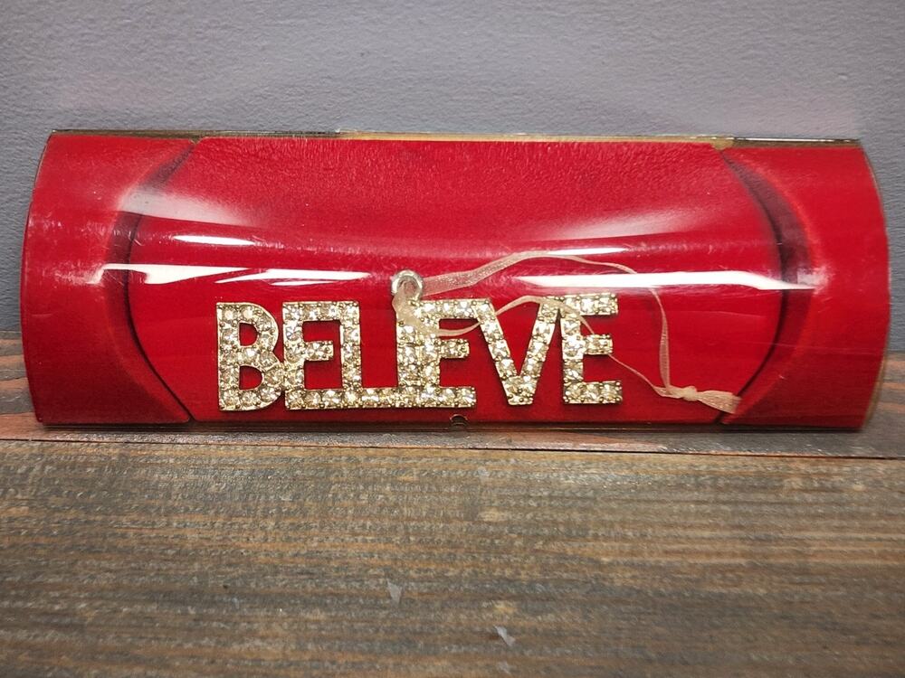 Believe Christmas Ornament Gold Rhinestones